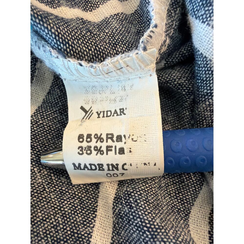 Yidarton Blue White Striped Linen Blend V-Neck Button Blouse XL - Picture 4 of 9